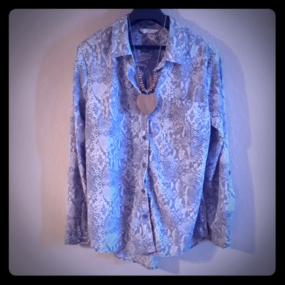 Snake Print long-sleeve, collared blouse